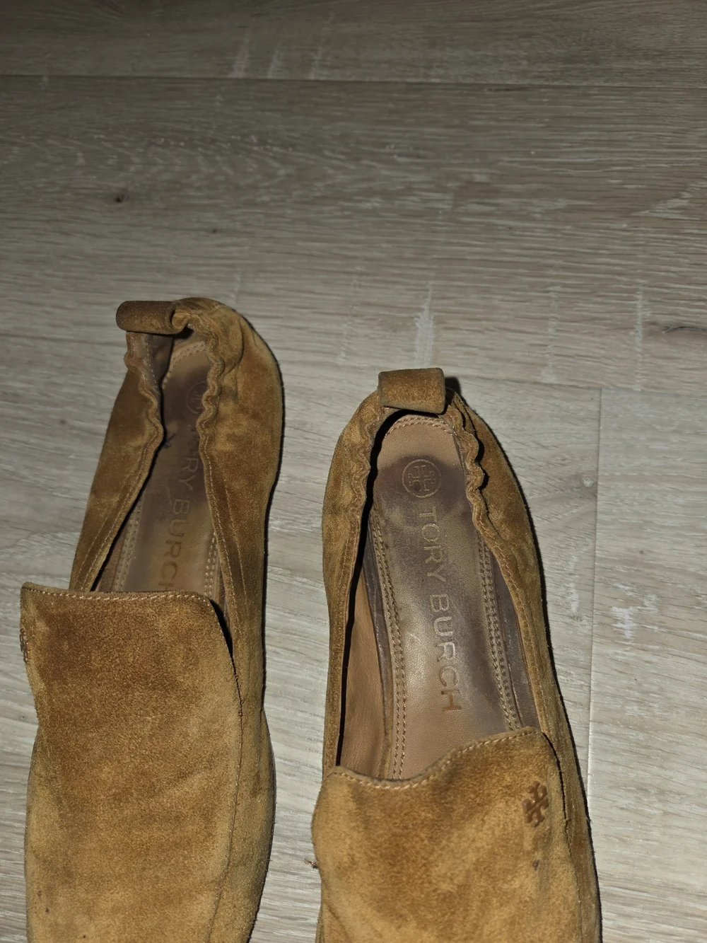 Tory Burch Kira 20 Elastic Womens Loafer Suede Leather Camel Tan Sz 9.5-10